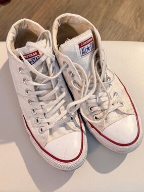 Converse White Mid High Top Sneakers with Red Trim